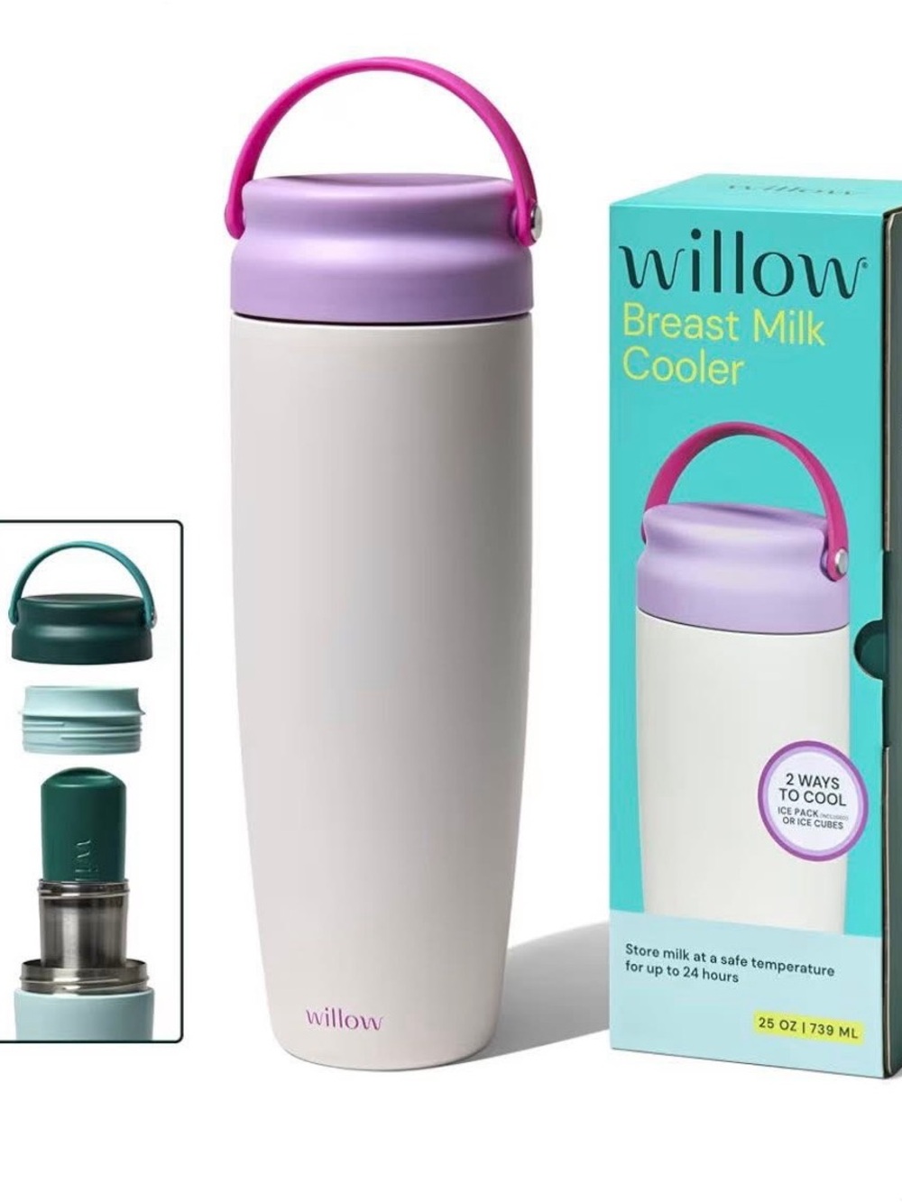 Willow Insulated Milk Cooler - White Body with Lilac Lid & Pink Handle